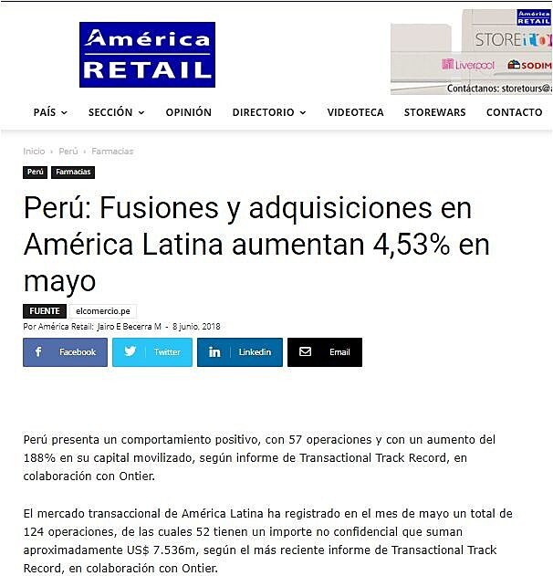 Per: Fusiones y adquisiciones en Amrica Latina aumentan 4,53% en mayo